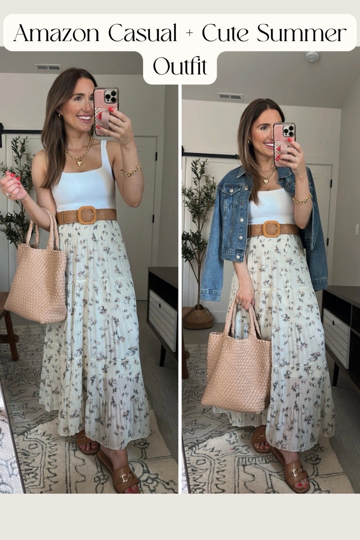 Amazon Casual and Cute
Summer Outfit - denim jacket XS light blue
Maxi Skirt size S - flower 203
White tank- built in bra cropped length for high waisted skirts & pants

Date night outfit, summer outfit, spring dresss#LTKSummerEdit 

