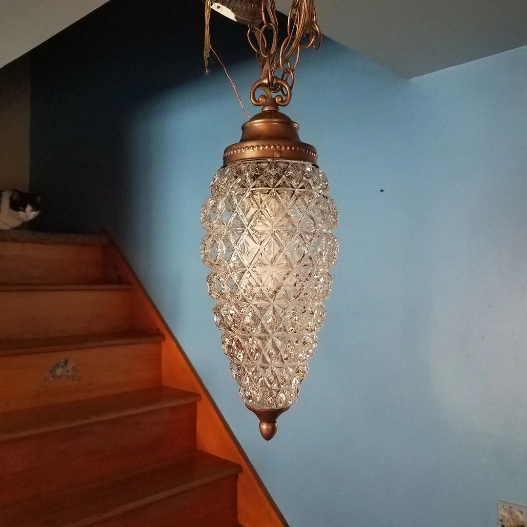 Vintage Long Teardrop Diamond Swag Light, New Wiring, Pineapple Swag Lamp, | Etsy (US)
