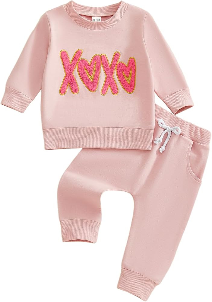 Toddler Girl Valentines Day Outfit Waffle Heart Sweatshirt Pants Set Baby Girls Spring Pullover T... | Amazon (US)