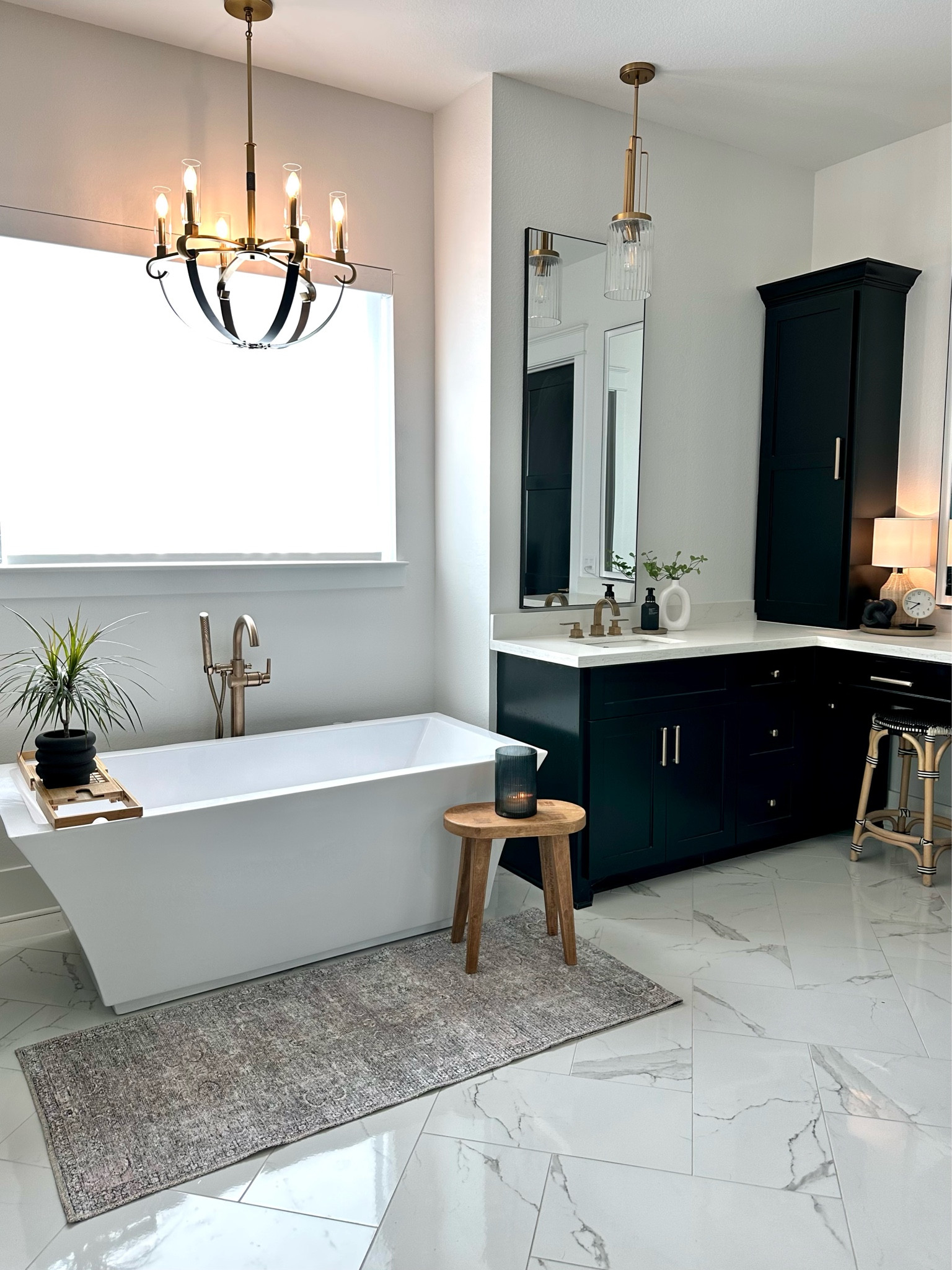 New Walmart finds to style in your bathroom! I folded this washable rug to fit in front of the bathtub. #walmartpartner @walmart #iywyk #walmartfinds 

Runner rug, bathroom decor, bathroom tray, bathroom rug, washable runner 

#LTKBacktoSchool #LTKhome #LTKFind