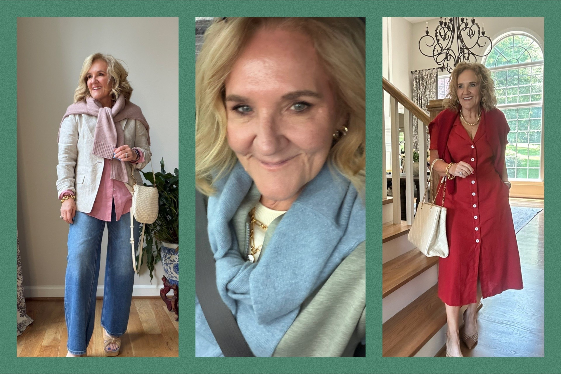 I love a cashmere sweater over my shoulders in the spring and summer. The spring when the temps haven’t warmed up and in the summer when the air conditioning is blowing.
These three styles are my favorites and available in a wide variety of colors
I get a medium in all
I’ll link the rest of my outfits as well

#LTKOver40 #LTKSeasonal #LTKTravel