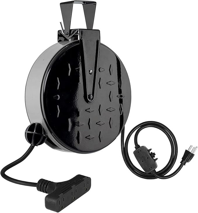 EP 30 Ft Retractable Extension Cord Reel, 16/3 SJTW Power Cord with 3 Electrical Outlets, Ceiling... | Amazon (US)