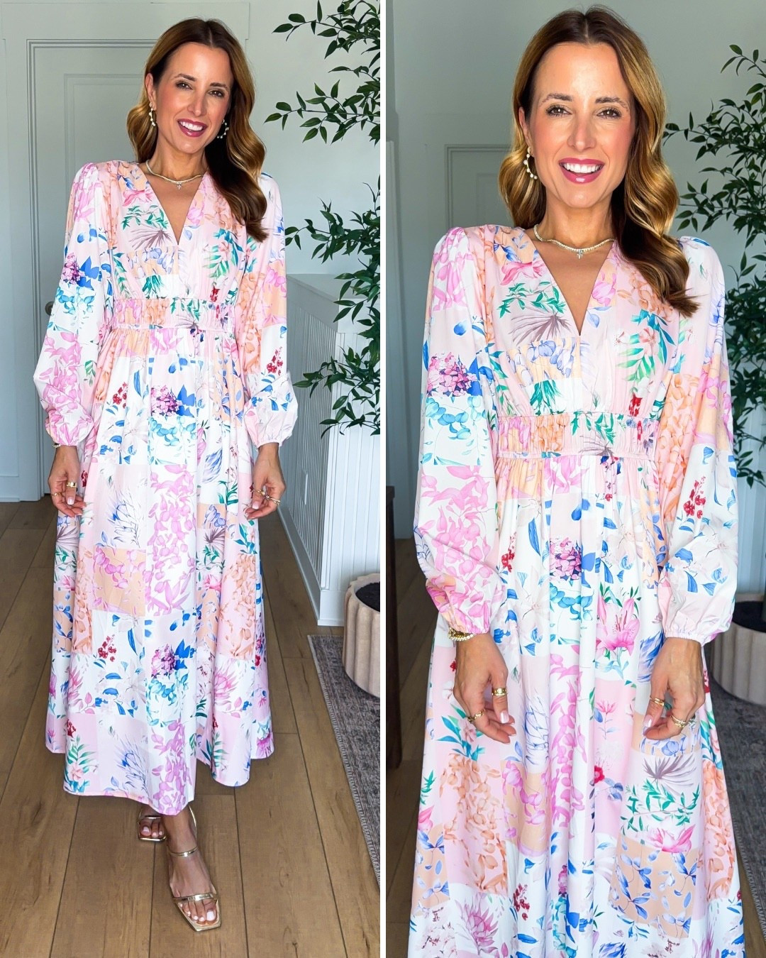 Amazon dresses with sleeves. Wearing small. Amazon Easter dresses. Bump-friendly dress. Baby shower dress. Spring dress. Wedding shower dress. Brunch dress. Mother’s Day dress. Gold heels are TTS. 

#LTKTravel #LTKWedding #LTKootd