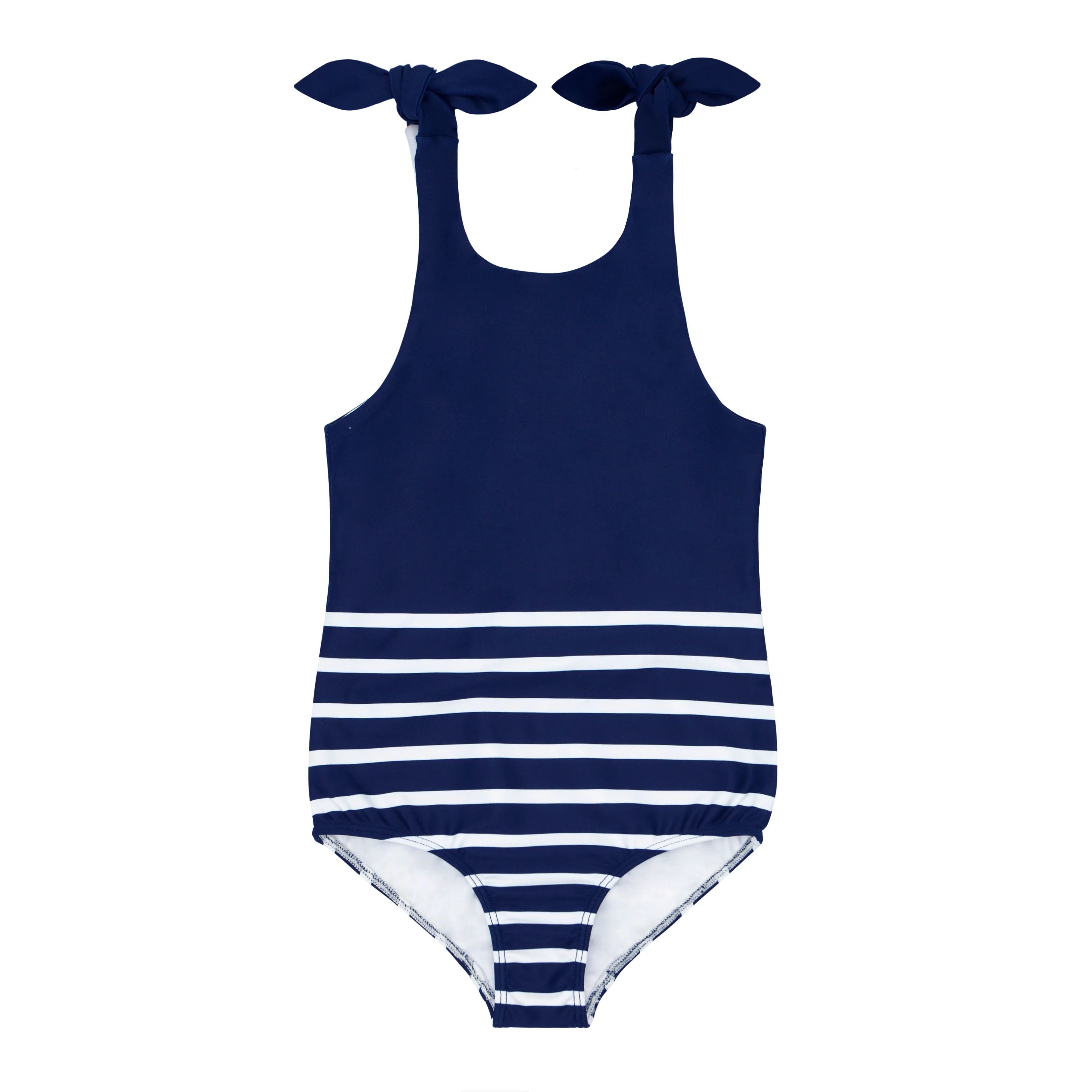 girls navy breton stripe tie knot one piece | minnow swim | minnow