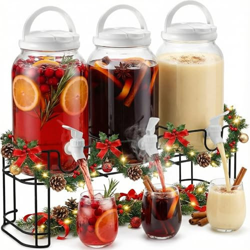 Tanlade 3 Pcs Plastic Drink Dispenser with Stand Beverage Dispenser with Sturdy Metal Base Juice Dispensers for Christmas Party Wine Milk Coffee Weddings Countertop(White) | Amazon (US)