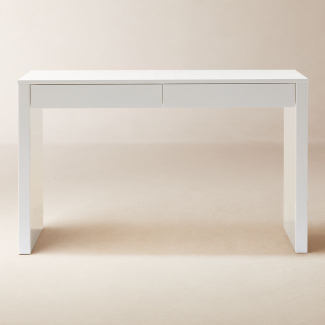 Runway 48" 2-Drawer White Lacquered Wood Desk | CB2