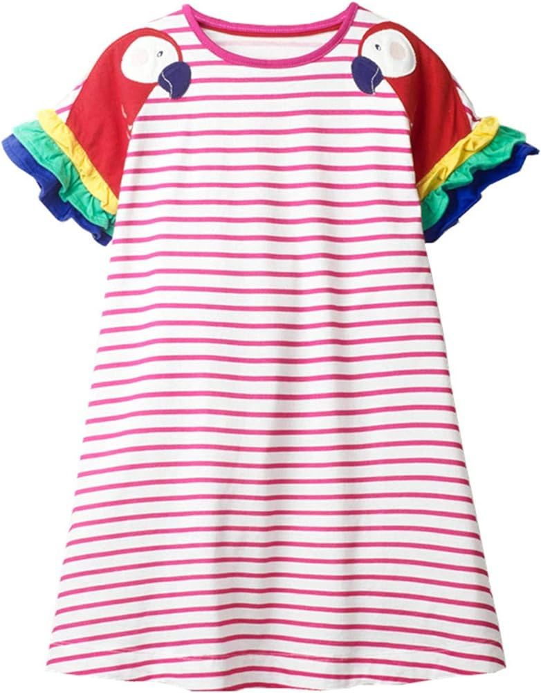 HILEELANG Toddler Little Girls Short Casual Dress Cotton Spring Summer Short Sleeve Basic Tunic Shir | Amazon (US)
