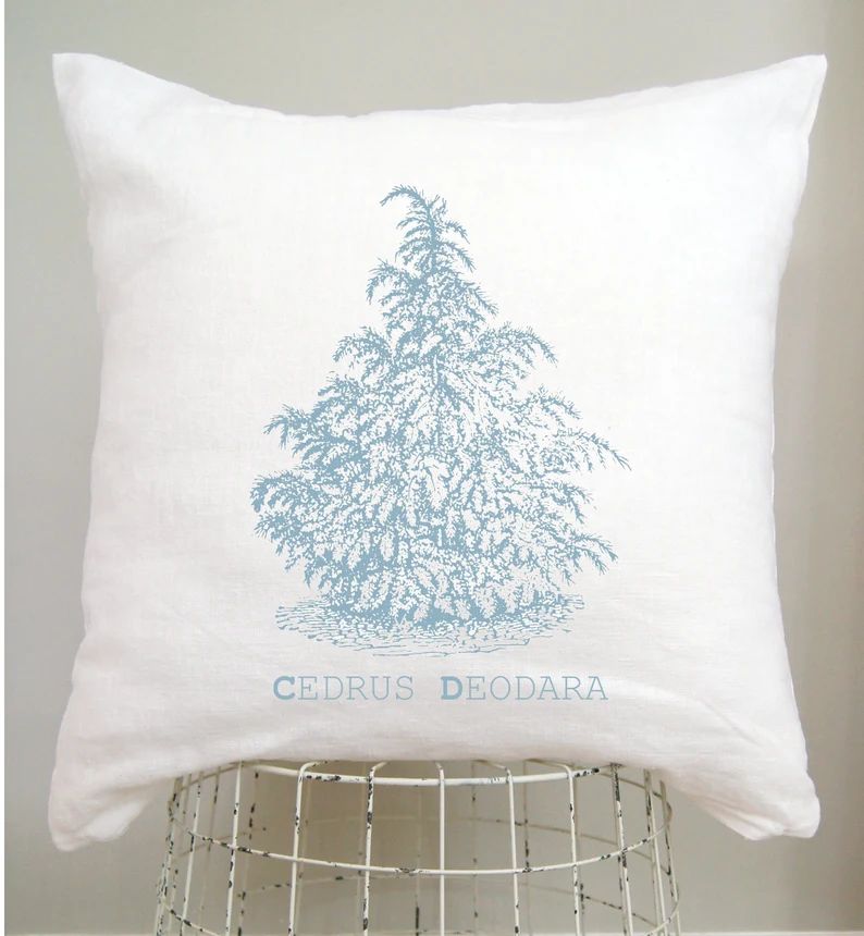 Blue Christmas Tree Pillow Cover, Shabby Farmhouse Christmas, Woodland Holiday Pillow, Cottage Ch... | Etsy (US)