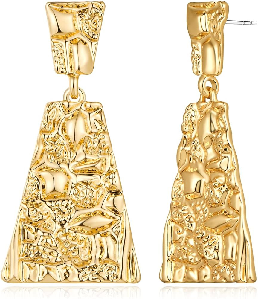 Gold Women Earrings Statement Earrings Hammered Earrings Big Drop Dangle Earrings for Women | Amazon (US)