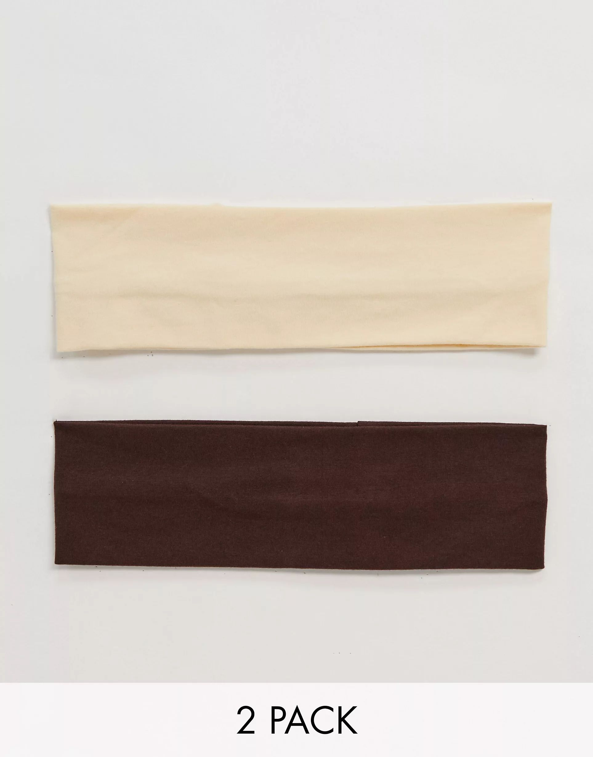 ASOS DESIGN pack of 2 wide jersey headband in neutral and brown tones | ASOS (Global)