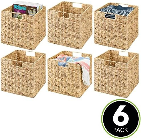 mDesign Natural Woven Hyacinth Closet Storage Organizer Basket Bin - Collapsible - for Cube Furnitur | Amazon (US)