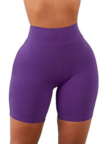 Aurgelmir Womens Biker Shorts High Waisted Booty Gym Yoga Scrunch Butt Lifting Stretchy Basic Workout Shorts Purple | Amazon (US)