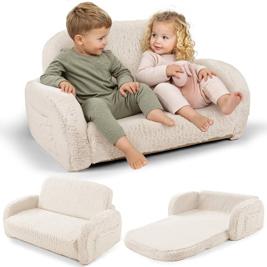 little dove 2-in-1 Sherpa Fold Out Kids Couch, Extra Wide Comfy Kid Chair, Convertible Kids Sofa,... | Amazon (US)