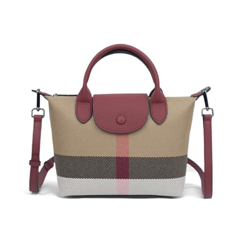 FLOBLURA Vintage Plaid Crossbody Bag for Women Classic Tartan Check Shoulder Purse with Genuine Leather Trim Top Handle and Adjustable burgundy purse Mini Color Block Handbag Red | Amazon (US)