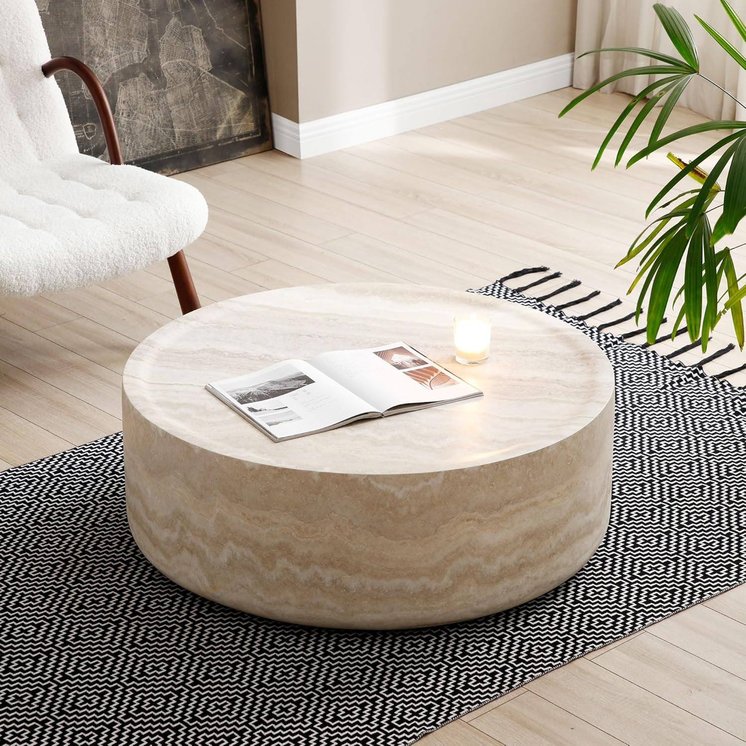 LUMISOL Round Coffee Table for Living Room, Modern Drum Center Table, Fiberglass Tea Table for Of... | Amazon (US)