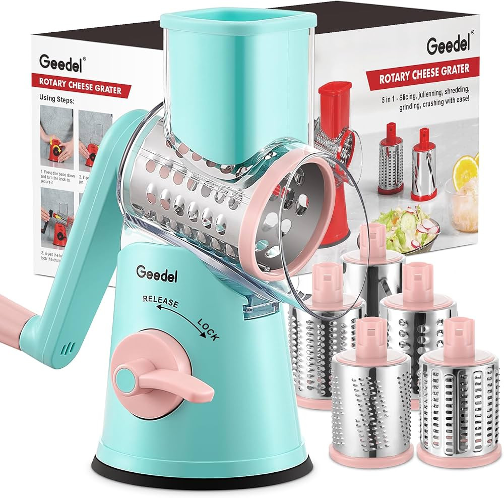 Geedel Rotary Cheese Grater Cheese Shredder - Upgraded 5-in-1 Cheese Grater with Handle and Stron... | Amazon (US)