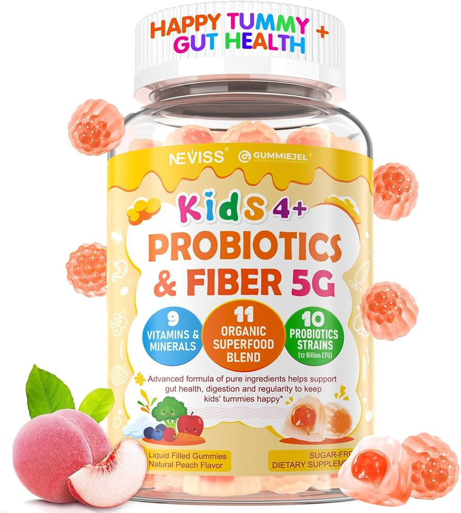 Kids Probiotic Gummies + 5g Prebiotic Fiber for Digestive Support, 60 Cts | Amazon (US)