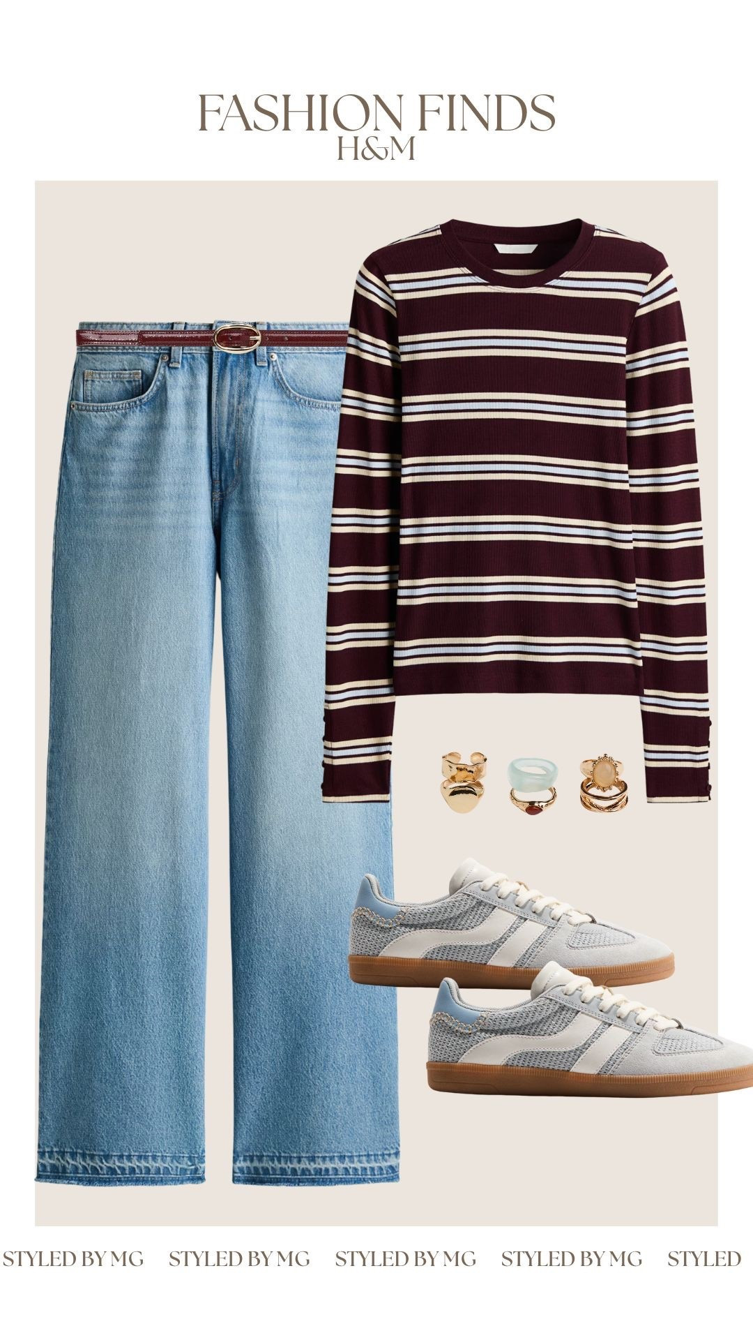 H&M outfit inspo! Love the burgundy and baby blue combo 🩵

Spring outfit inspo, affordable outfit, casual outfit, stripe top 