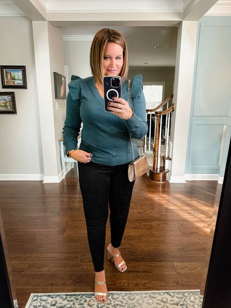 Shop Avara try on -
Use code LAURA15 for 15% off everything when you shop through my link.  Code expires at midnight on Wednesday 11/9

Green v-neck sweater - size up if in between sizes or busty 

Jeans & sandals - true to size 

Holiday party outfit / Christmas sweater / gold strappy sandals 

#LTKunder100 #LTKshoecrush #LTKHoliday