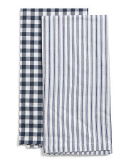 Set Of 2 Gingham And Stripe Tea Towels | Marshalls