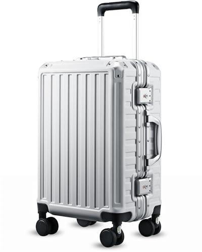 Carry On Luggage with Spinner Wheels, 8010S Aluminum Frame Zipperless Polycarbonate Hard Shell Suitcase (ZX-Core, Silver, 20 Inch) | Amazon (US)
