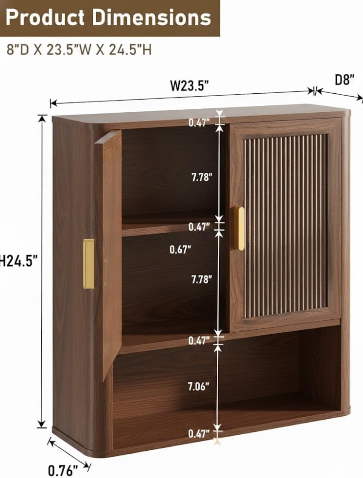 Bathroom Storage Cabinet, Medicine Cabinet with Adjustable Wood Shelf & Doors, Over The Toilet Storage Cabinet for Laundry Room & Kitchen & Living Room (Walnut) | Amazon (US)