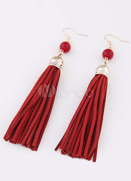 Red Earrings Fringe Faux Leather Earrings for Women | Milanoo