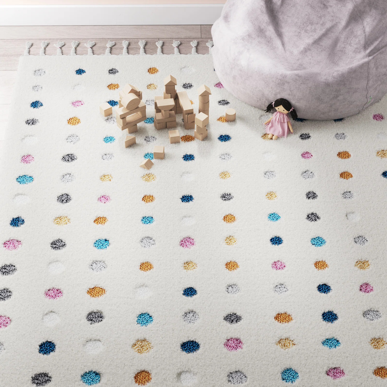 Mack & Milo™ Weishaar Polka Dot Tasseled Shag Kids Nursery Ivory Rug & Reviews | Wayfair | Wayfair North America