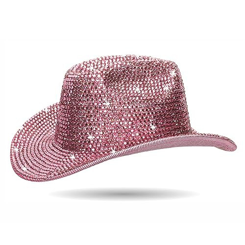 Silver Rhinestone Western Cowboy Hat for Womens - Glitter Pink Cowgirl Hat for Disco Parties and Costumes | Amazon (US)