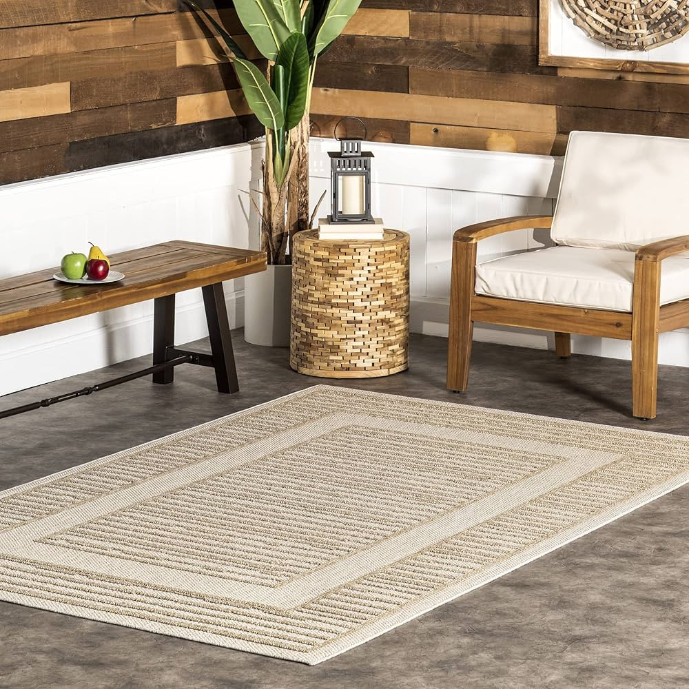 nuLOOM Rickie Solid Striped Indoor/Outdoor Area Rug, 7x9, Beige | Amazon (US)