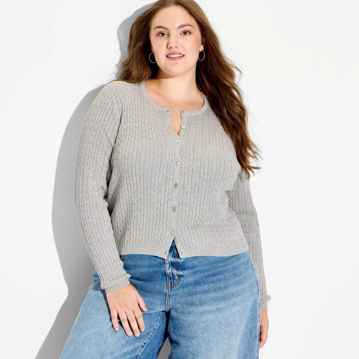 Women's Crewneck Baby Cable Cardigan - Wild Fable™ Navy Blue L | Target