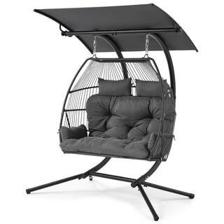 Hanging Double Egg Chair with Metal Stand, includes Extra Seat Cushion, Hanging Chair for Patio Bedroom Balcony, Gray | The Home Depot