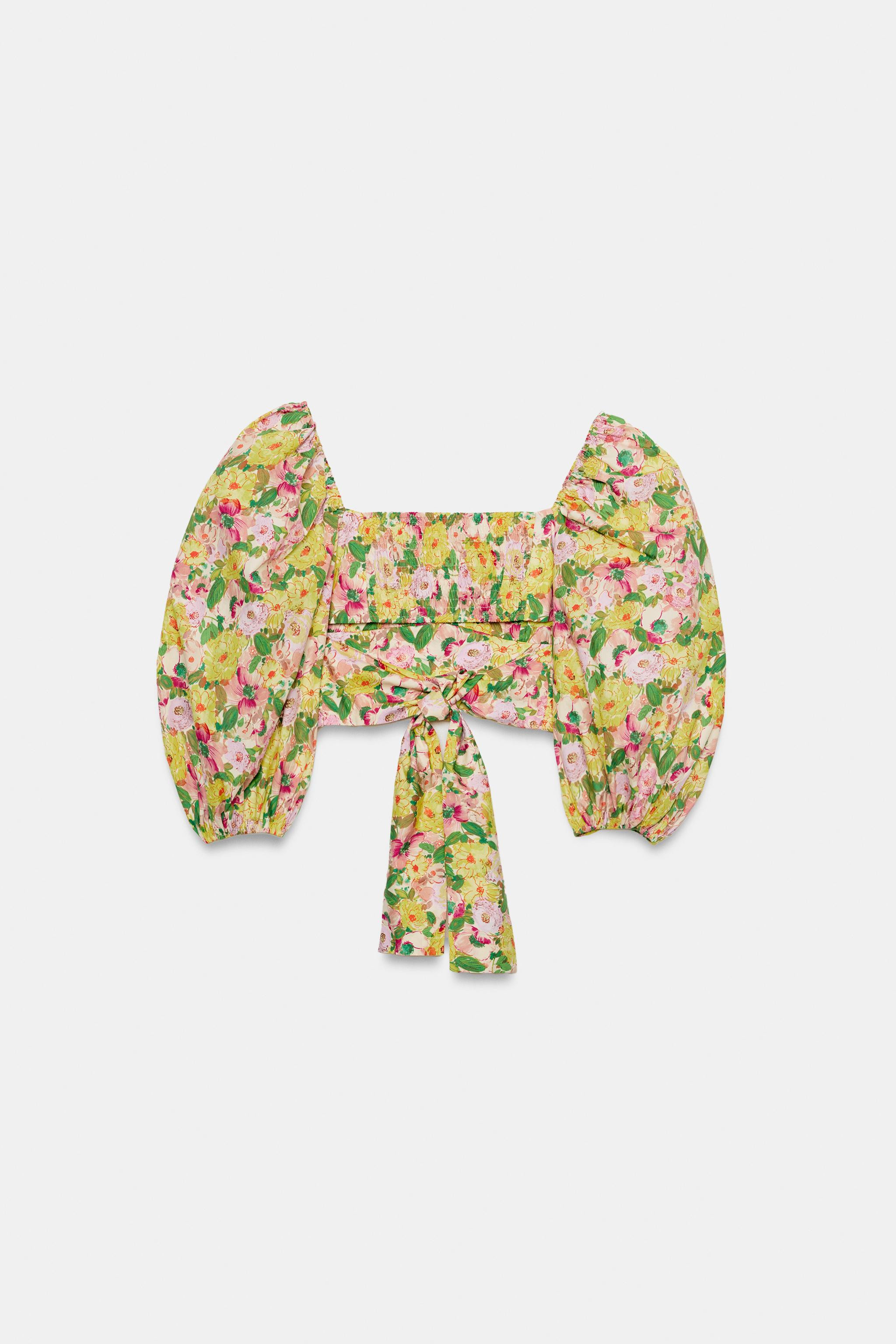 FLORAL PRINT TOP WITH BOW | Zara US