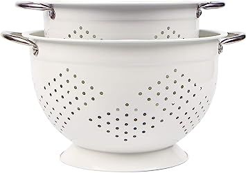 Rorence Powder Coated Steel Colander Set of 2 - White | Amazon (US)