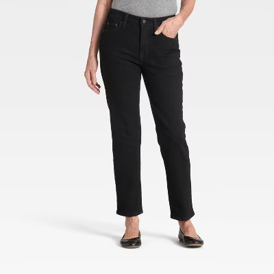 Women's Mid-Rise 80's Slim Straight Ankle Jeans - Universal Thread™ Black Wash 0 Long | Target