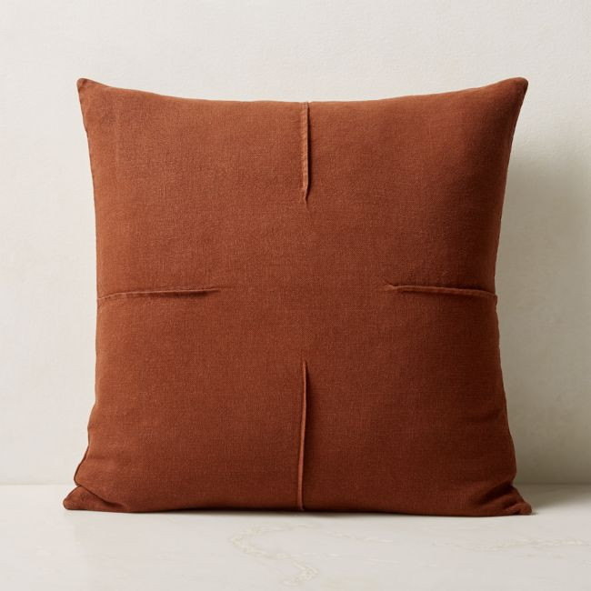 Tuck Brown Linen Throw Pillow Cover 20''x20 | CB2