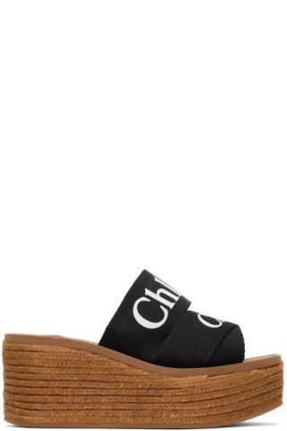 Black Woody Wedge Heeled Sandals | SSENSE