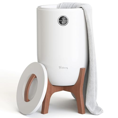 Fontaines Luxury Towel Warmer for Bathroom, Spa - Large Heated Thermal Bucket, Wood Handle, Safe Auto Shut Off, Fits Up to Two Large 40x70 Oversized Towels or Robes - White | Amazon (US)