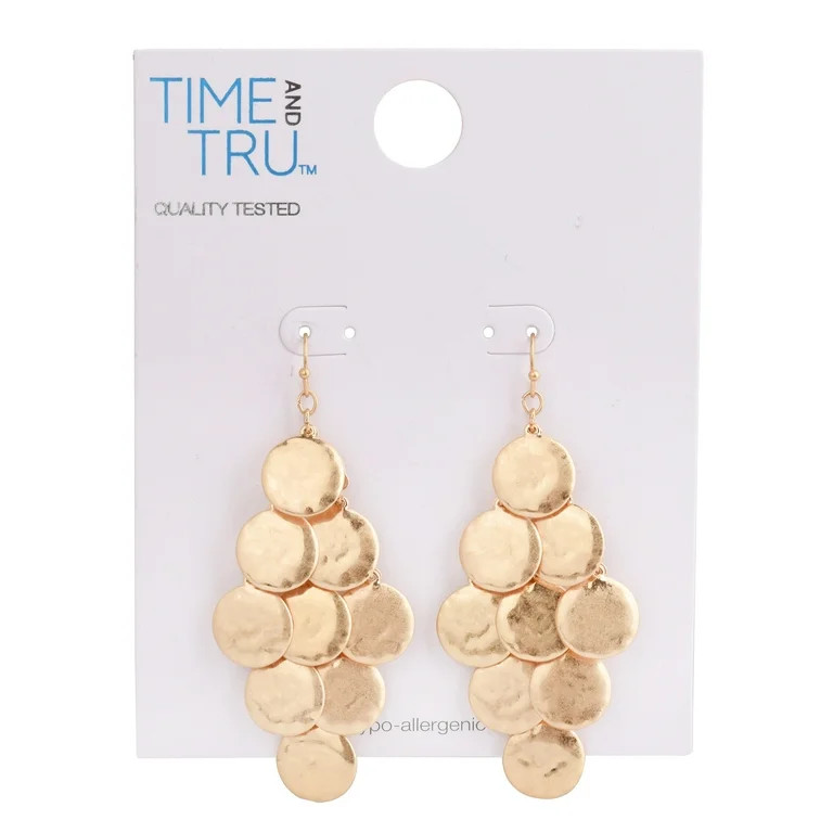 Time and Tru Women's Gold-Tone Textured Disc Drop Earring | Walmart (US)