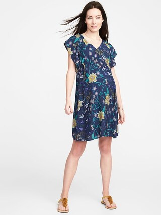 Old Navy Womens Maternity Ruffle-Sleeve Dress Blue Floral Size L | Old Navy US