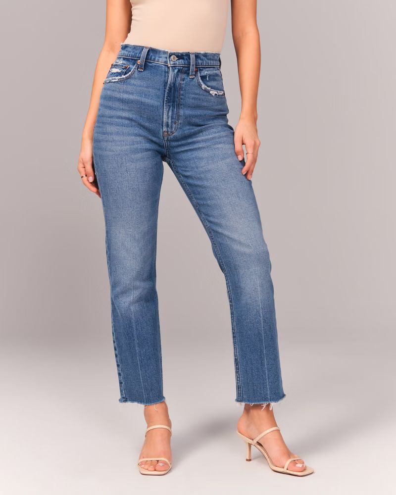 Women's Curve Love Ultra High Rise Ankle Straight Jeans | Women's Clearance | Abercrombie.com | Abercrombie & Fitch (US)