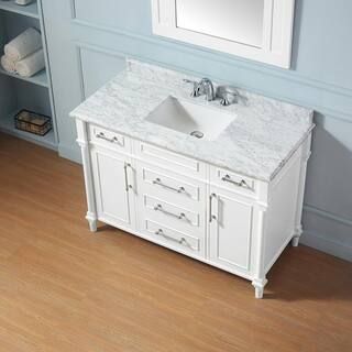 Home Decorators Collection Aberdeen 48 in. W x 22 in. D Vanity in White with Carrara Marble Top w... | The Home Depot