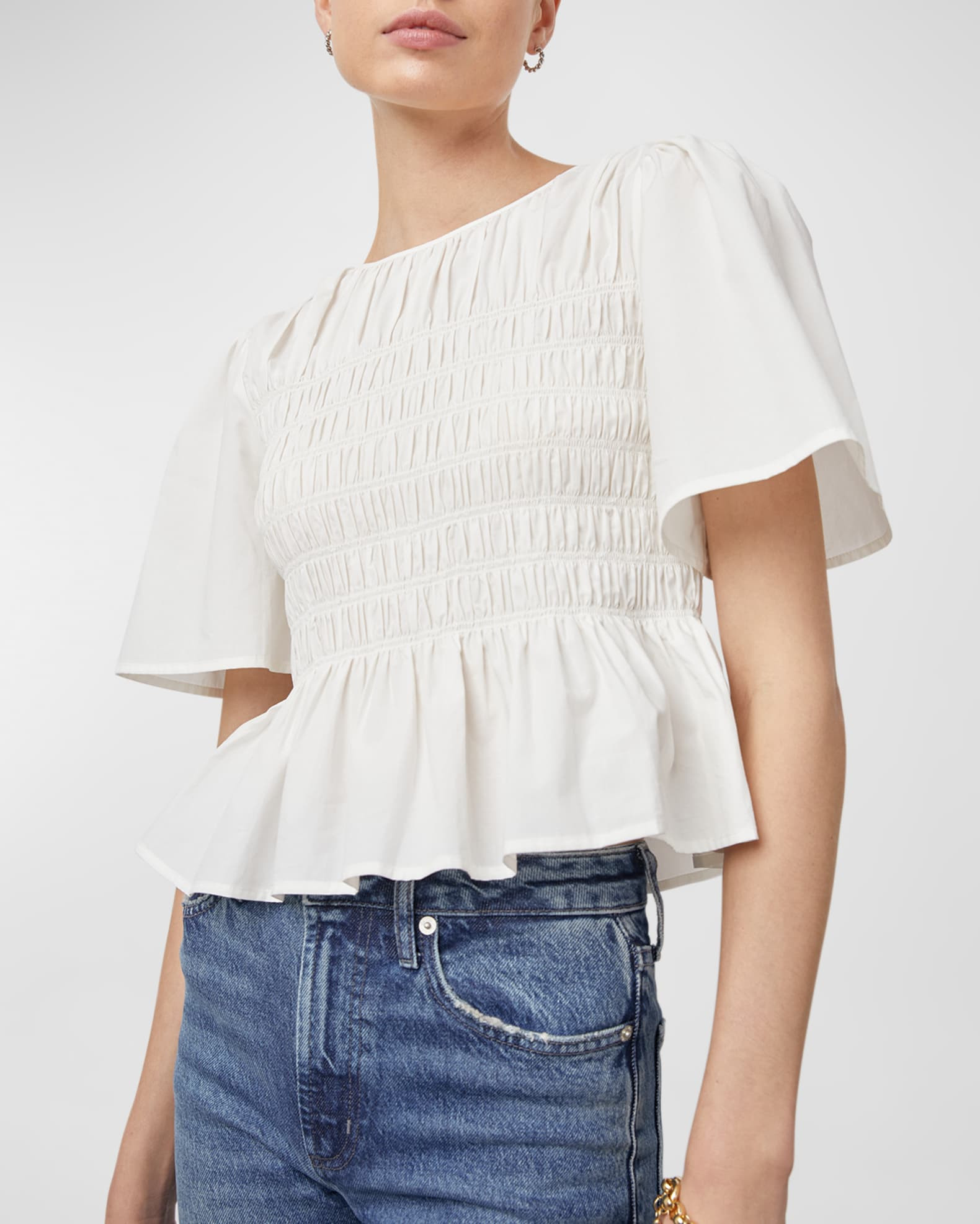 Rails Rosie Smocked Peplum-Hem Blouse | Neiman Marcus