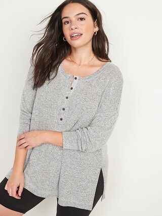 Long-Sleeve Plush-Knit Henley Tunic T-Shirt for Women | Old Navy (US)