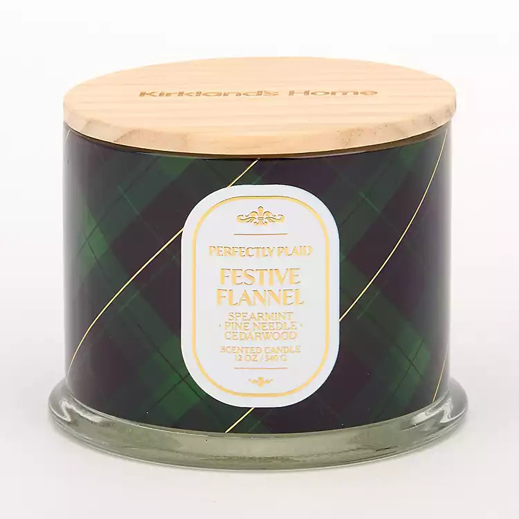 Green Plaid Festive Flannel 3-Wick Jar Candle | Kirklands Home | Kirklands