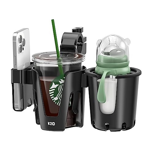 KDD Stroller Cup Holder with Phone Holder, 3-in-1 Removable Bottle Holder, 360 Degrees Rotation Drink Holder for Wheelchair, Stroller, Bike, Walker, Scooter, Bicycle, Uppababy, Bugaboo, Britax | Amazon (US)