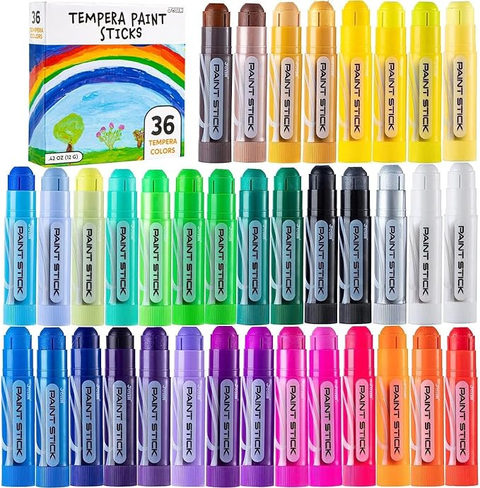 JOYIN 36 Colors Washable Tempera Paint Sticks, Art Supplies, Paint for Kids, Quick Drying and No ... | Amazon (US)