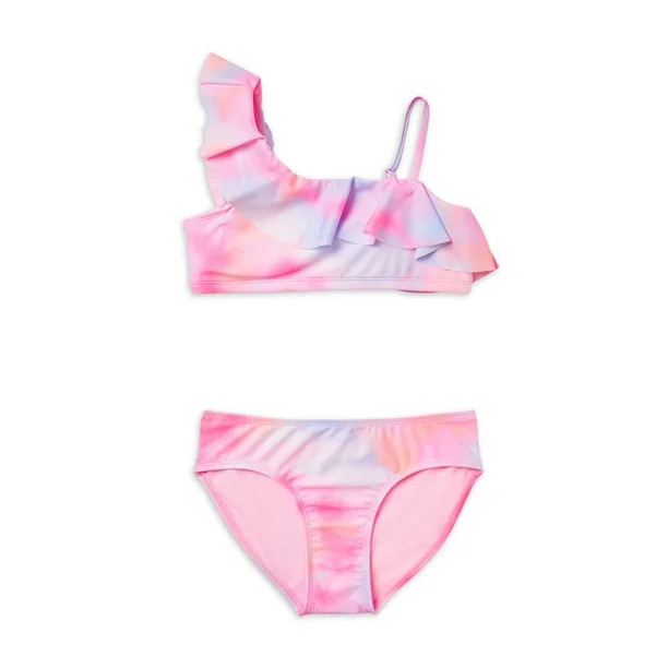 Justice Girls 2 Piece Ruffle Shoulder Tie Dye Bikini Swimsuit, Sizes 5-18 - Walmart.com | Walmart (US)
