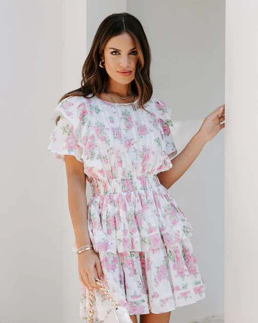 Moment In Time Floral Cotton Blend Tiered Mini Dress | VICI