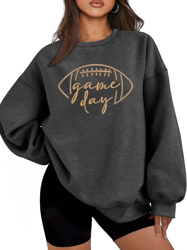 VVNTY Game Day Sweatshirts for Women: Embroidered Football Long Sleeve Shirt Oversized Football M... | Amazon (US)